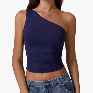 Qinsen One-Shoulder Navy Tank Top